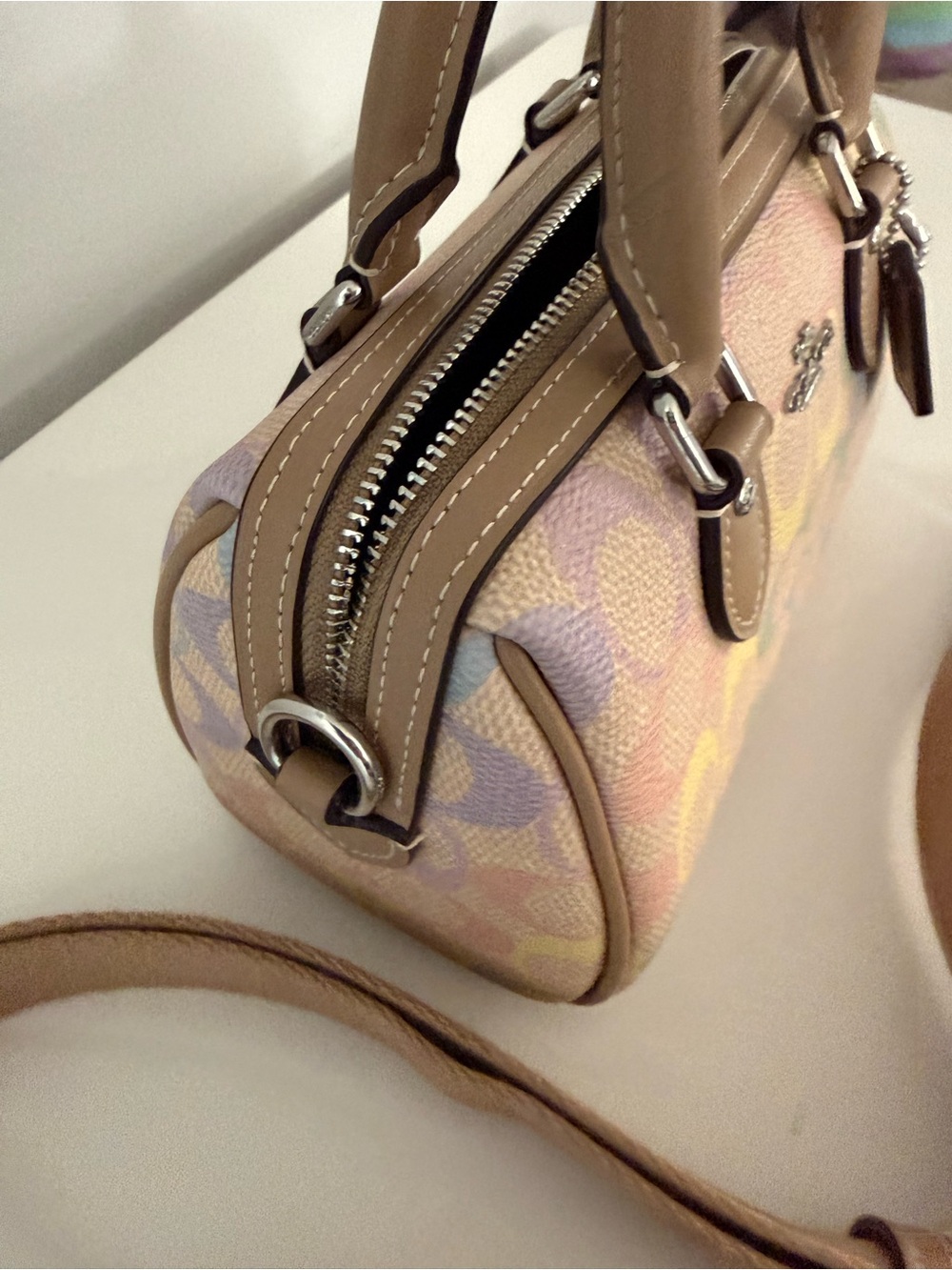 NWT Coach Mini Rowan Crossbody Bag In Rainbow Signature Canvas CDC39 Sand Multi - Picture 3 of 6